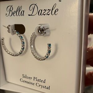 NWT Bella D. Silver and Blue Crystal Hoop Earrings